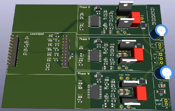 3D render of the V1 power board from KiCad